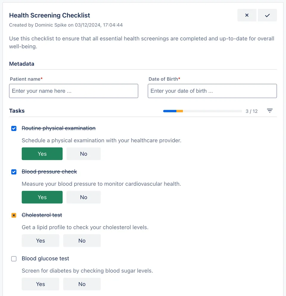 recurring checklists