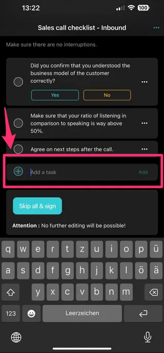 Add a task in the Didit Android mobile app.