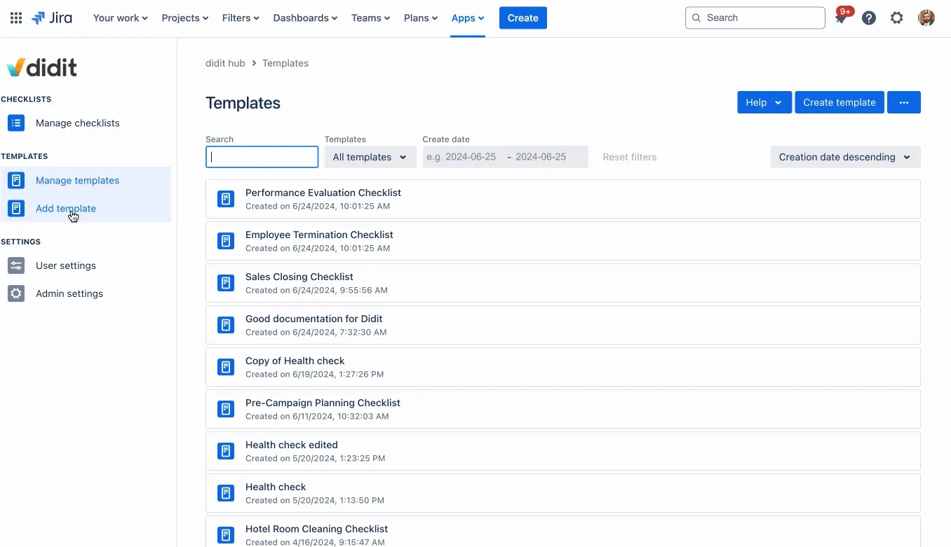 How to create a template from the Didit template database.