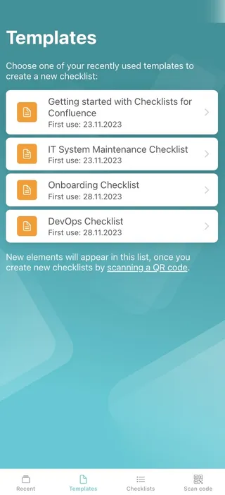 A list of templates in the Didit iOS app.