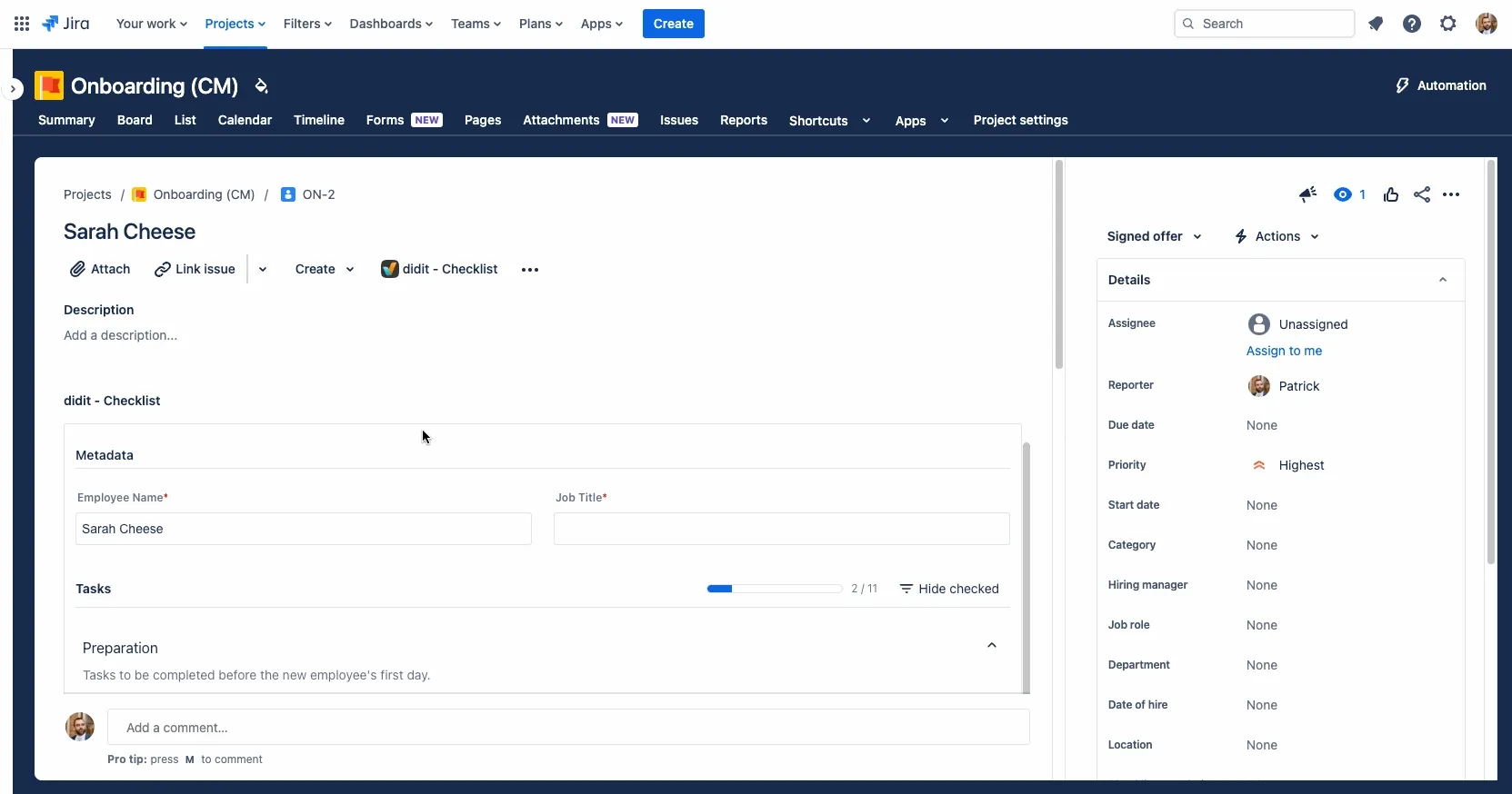 The behavior of a checklist with unchecked tasks when a Jira issue is cloned.