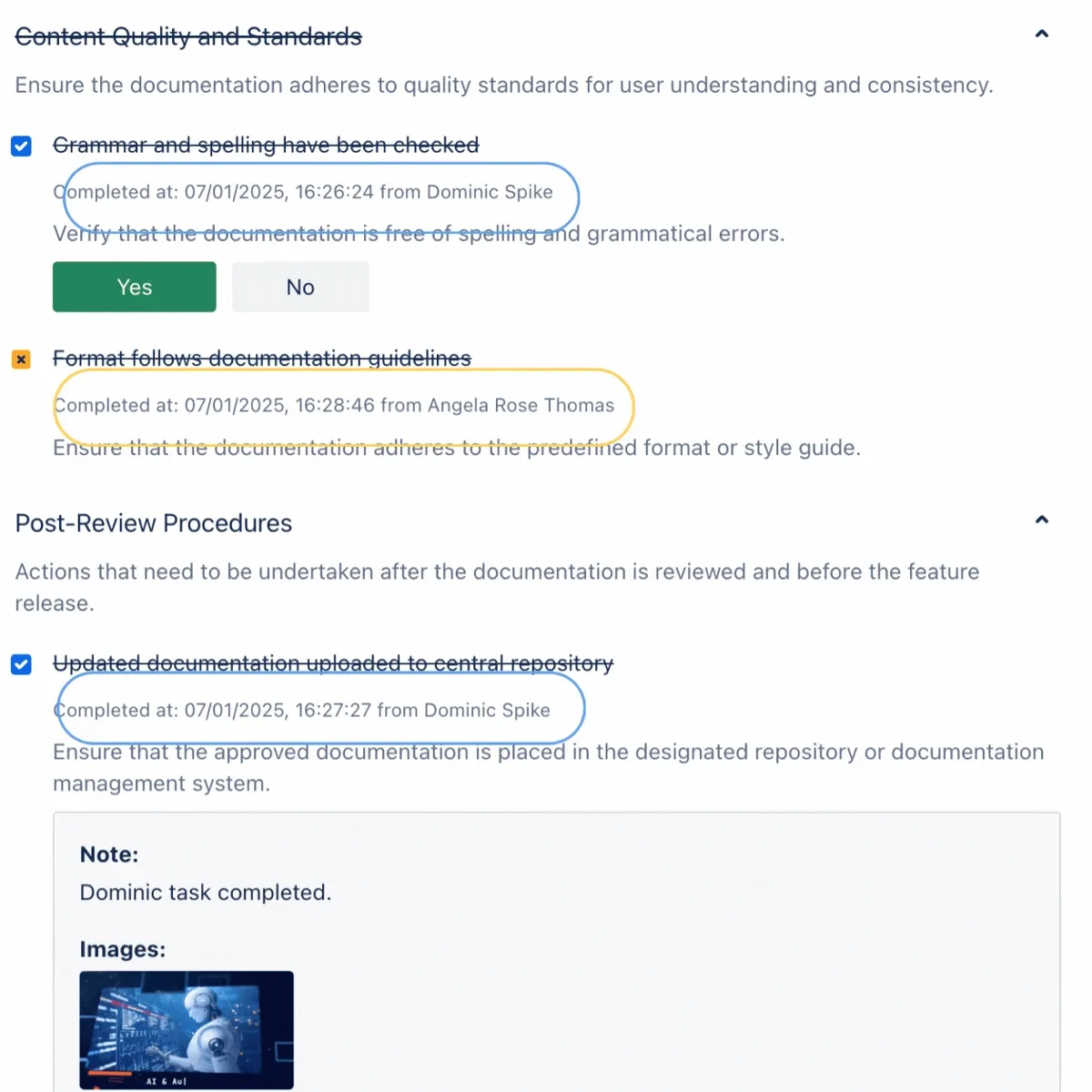 A checklist with the show details option on and a skipped task present.