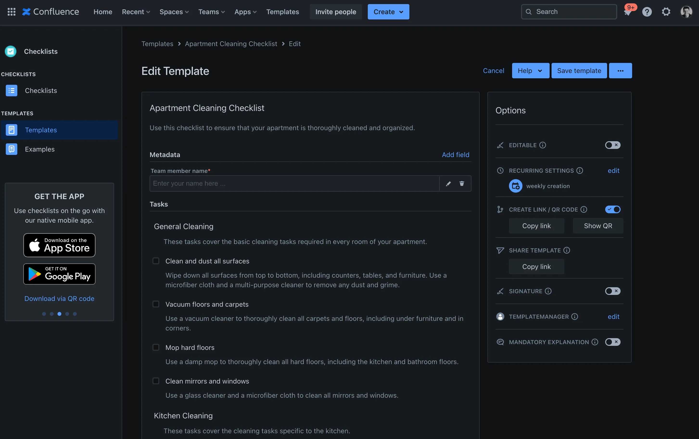 The Didit hub edit template screen in dark mode.