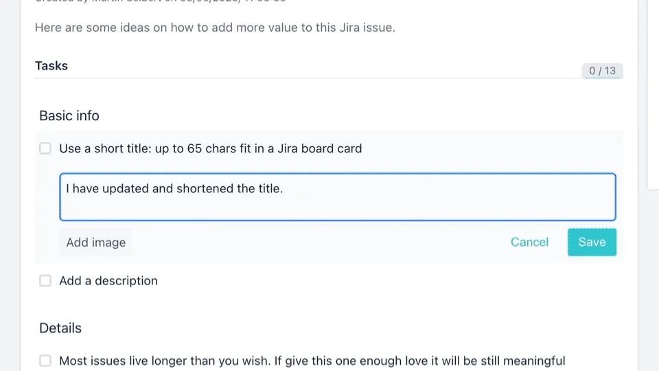 An example of saving a comment with a keyboard shortcut.