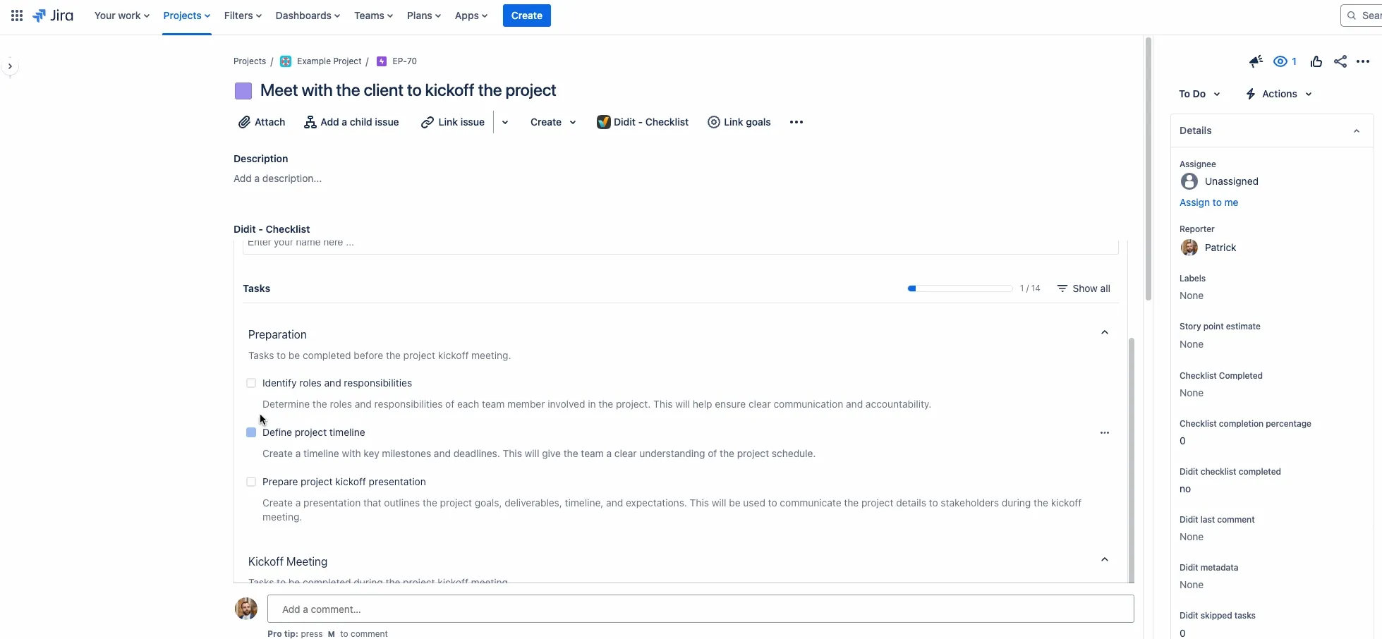 The Didit mark all checklist tasks as completed post function in action.
