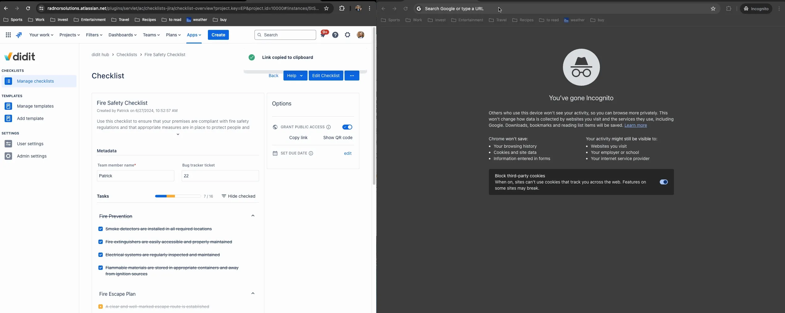 The complete process of accessing a publicly available checklist.