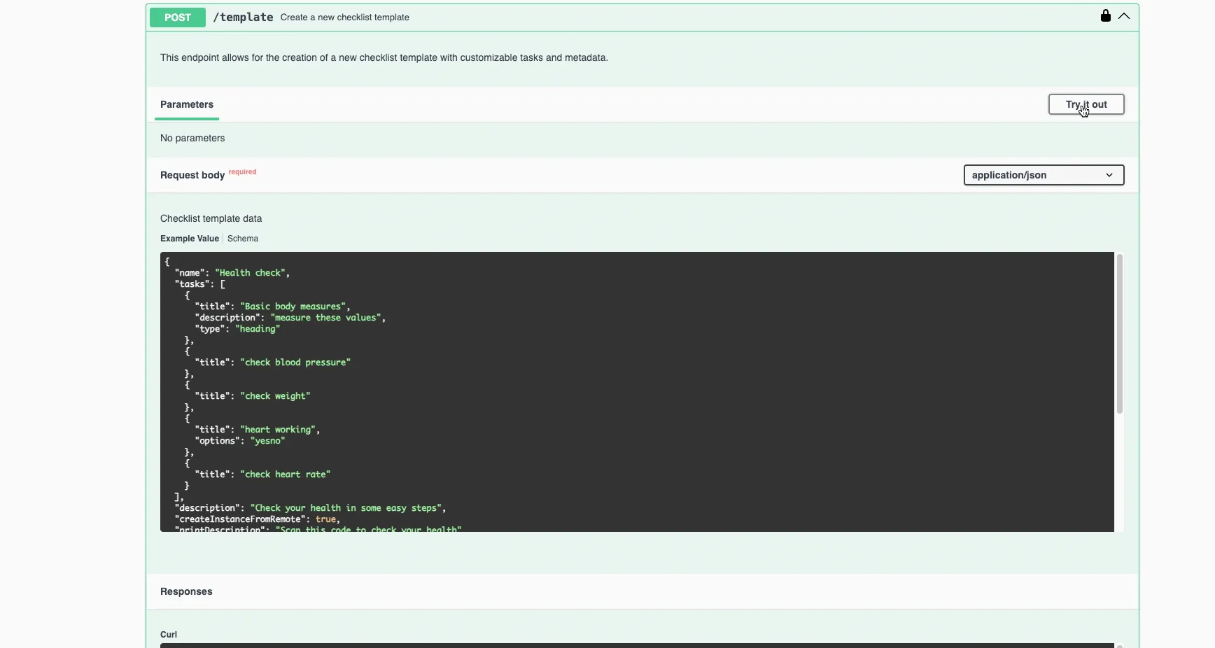 The entire process of creating a new template from the Didit API References page.