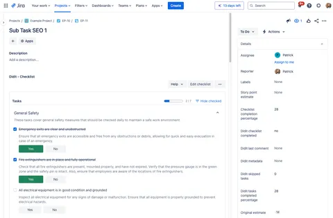 Didit Checklists Linked to a Jira Issue