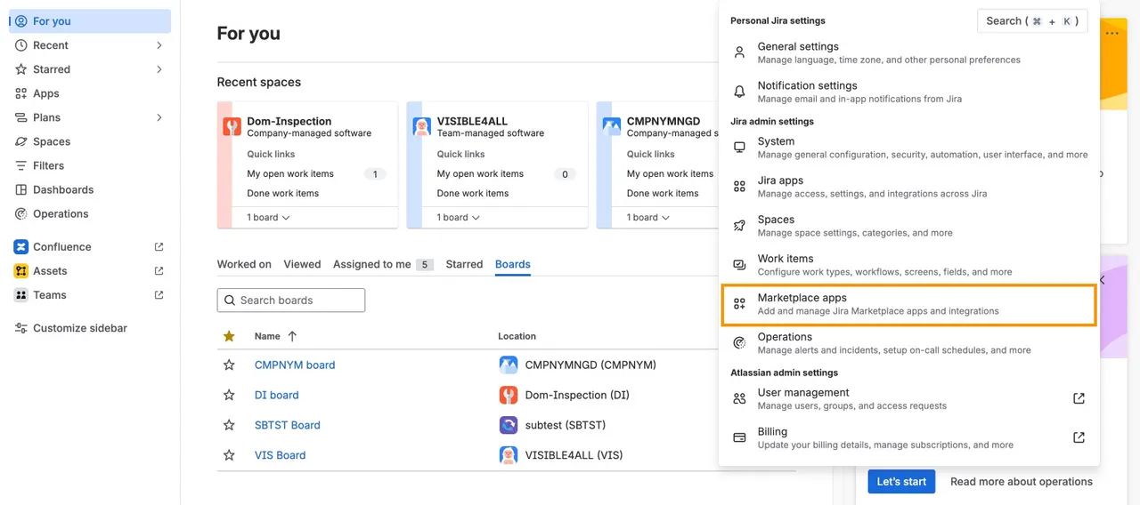 Picture of the menu to manage apps