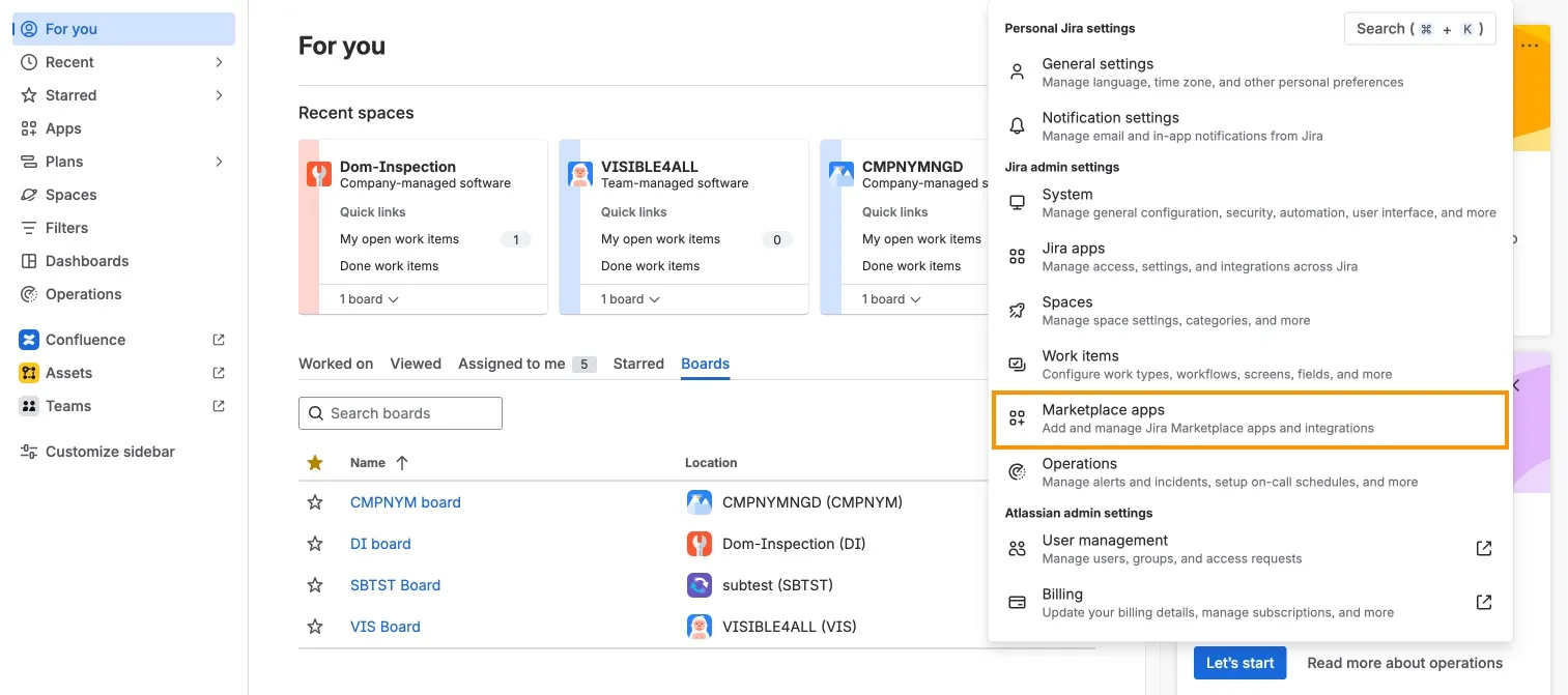Picture of the menu to manage apps