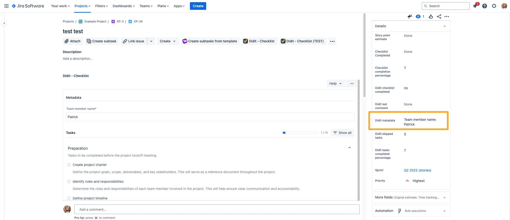 Metadata field example.