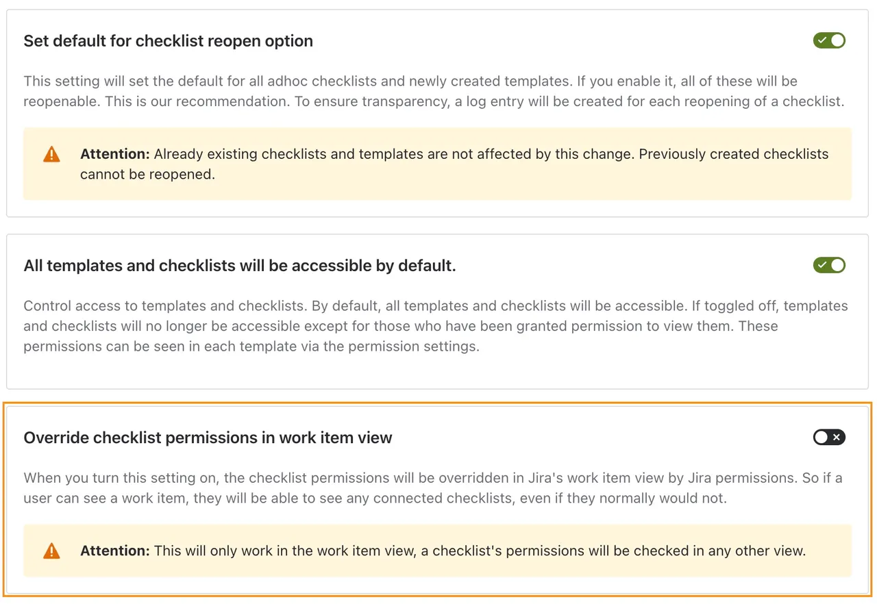 Picture of the override permissions in workitem view toggle