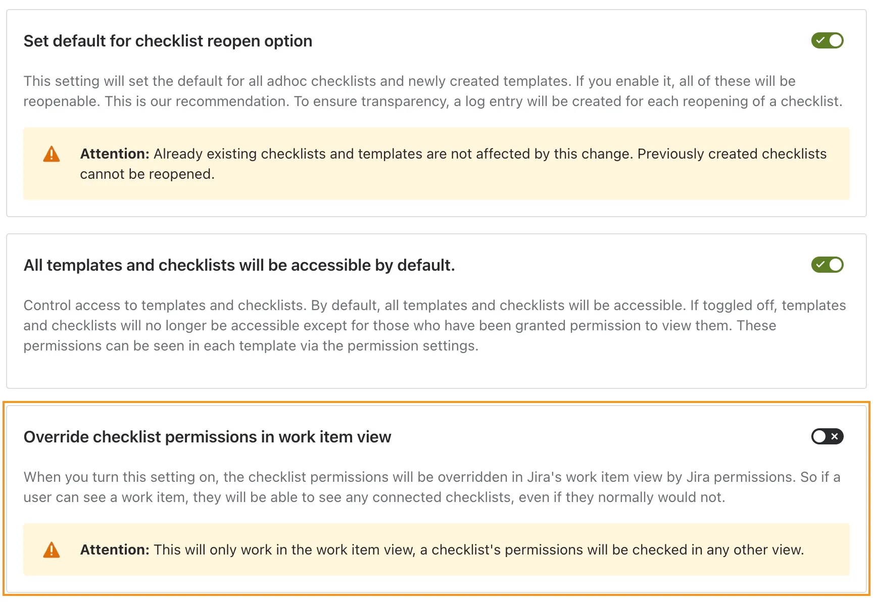 Picture of the override permissions in workitem view toggle