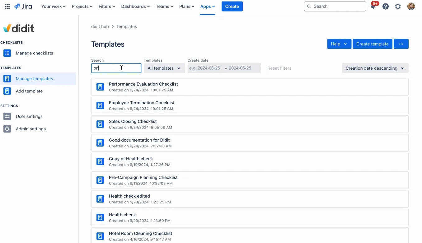 The entire process of searching for a template.