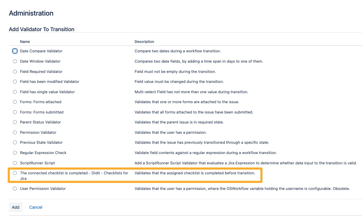 The list of validators with the Didit validator highlighted.