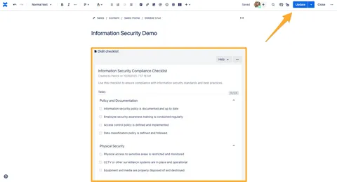 Publish Confluence checklist