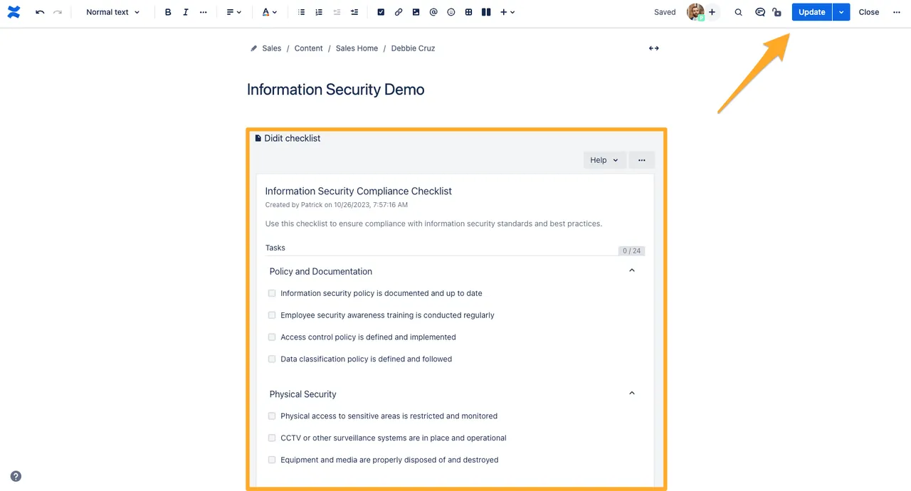 Publish Confluence checklist