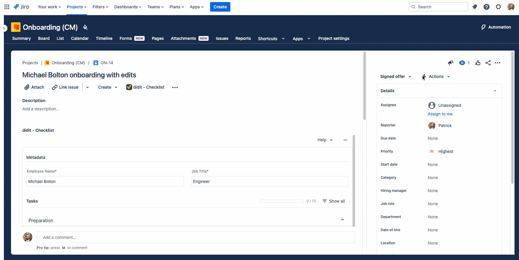 The behavior of a checklist template when a Jira issue is cloned.
