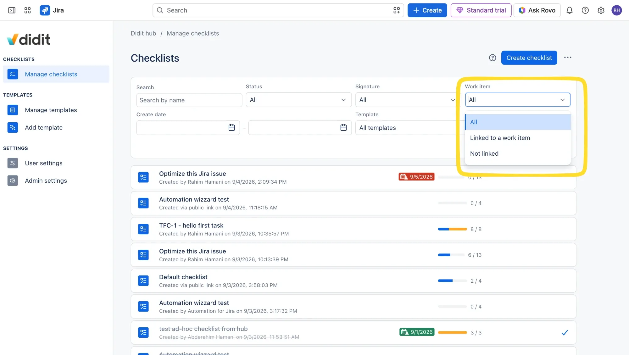 Filter by linked work item.