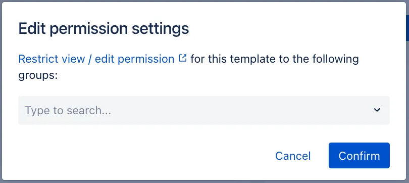The permission settings dialogue where the user chooses the groups to restrict view or edit permission.