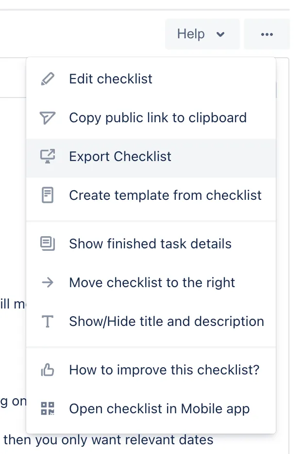 The export checklist button within a Didit checklist.
