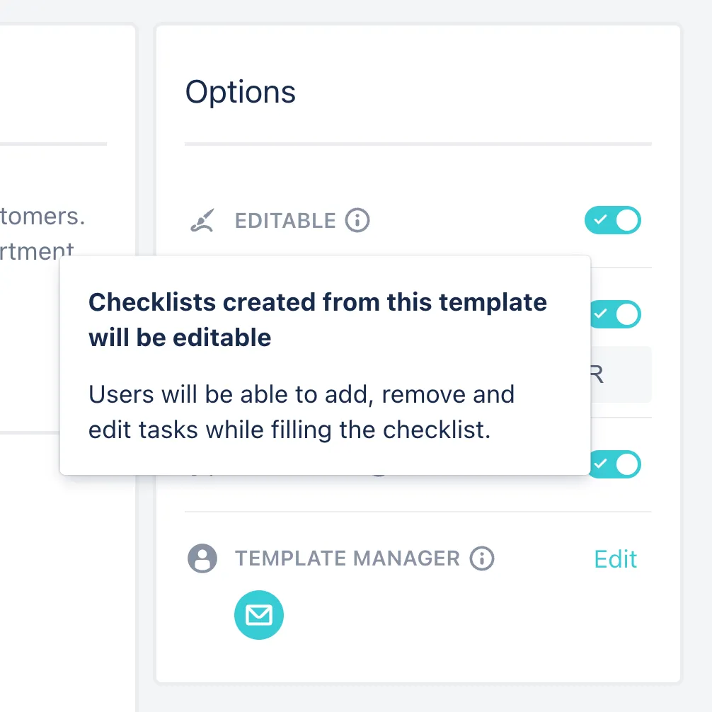 The Didit checklist template setting that allows the checklist to be editable