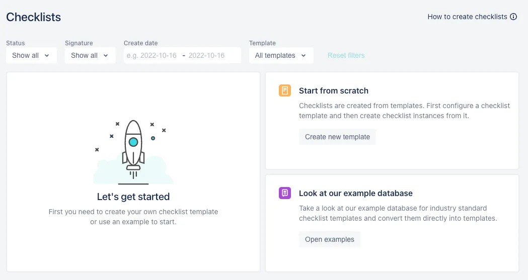The Didit hub with not checklist templates.