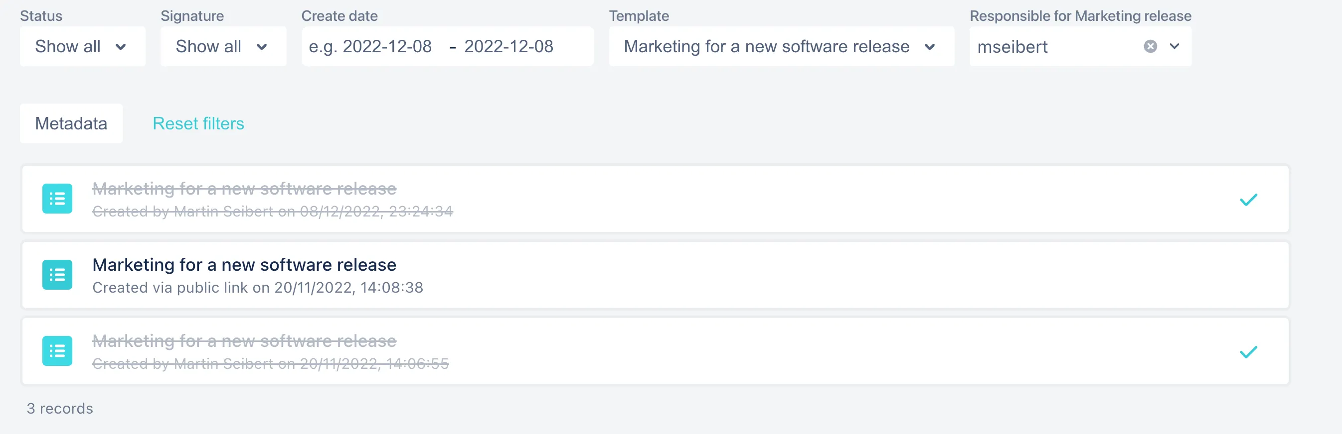 The metadata filter for Didit checklists.