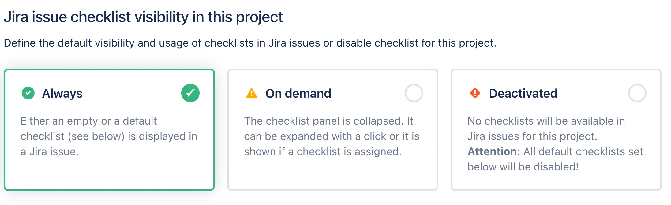 The Didit checklist visibility project settings.