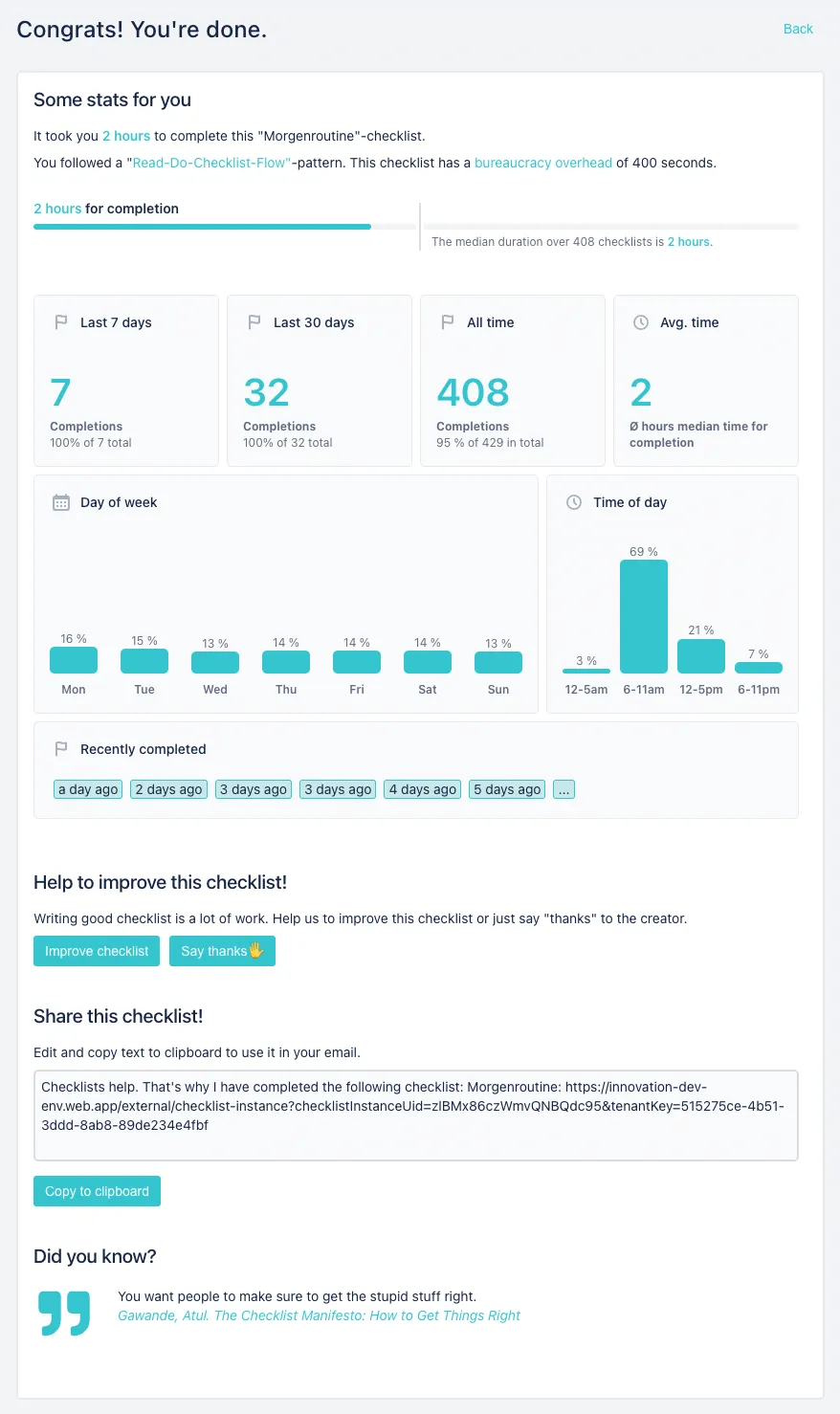 An example of checklist statistics.