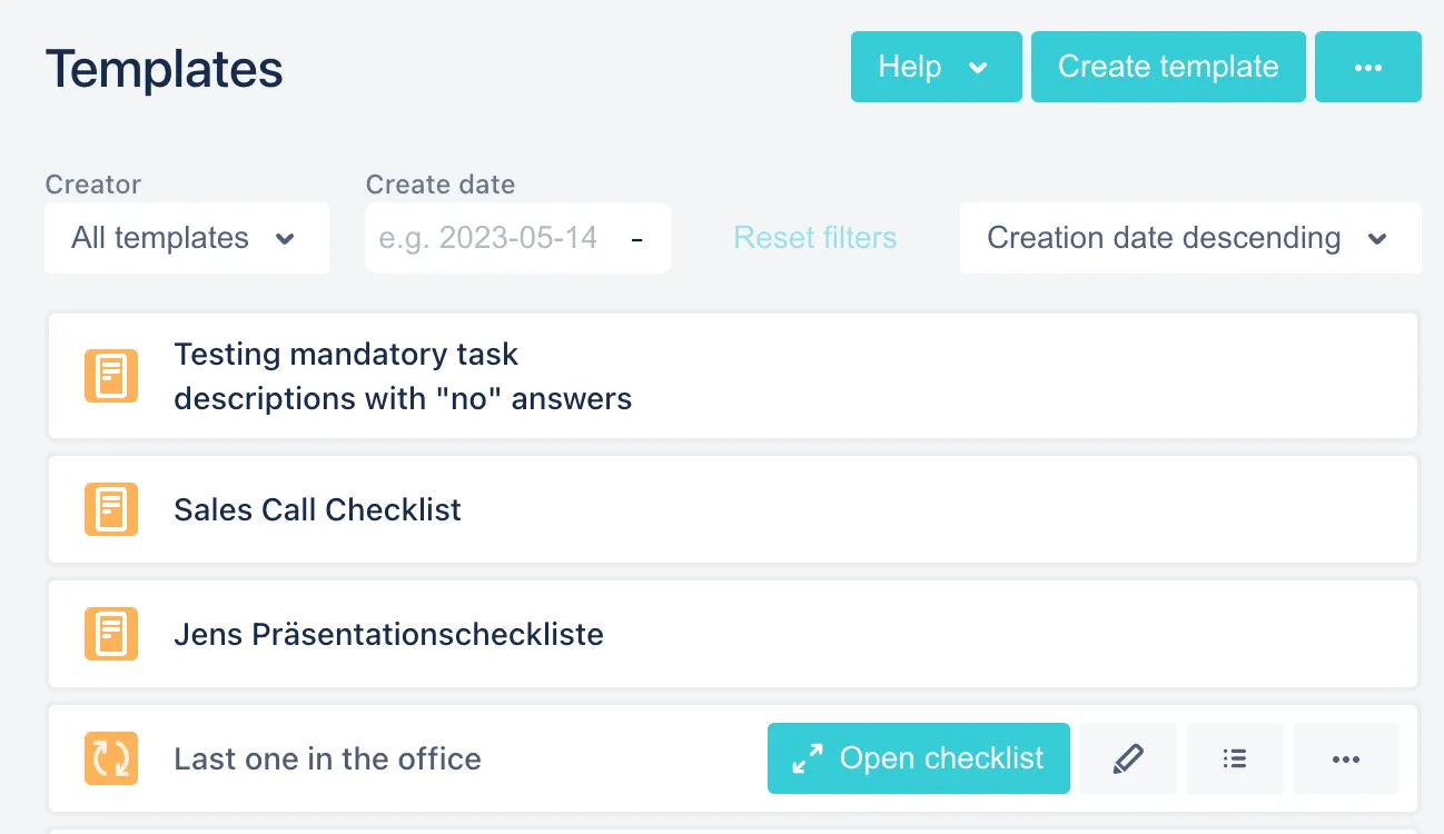 The list of templates in the Didit hub with one that has the recurring icon.