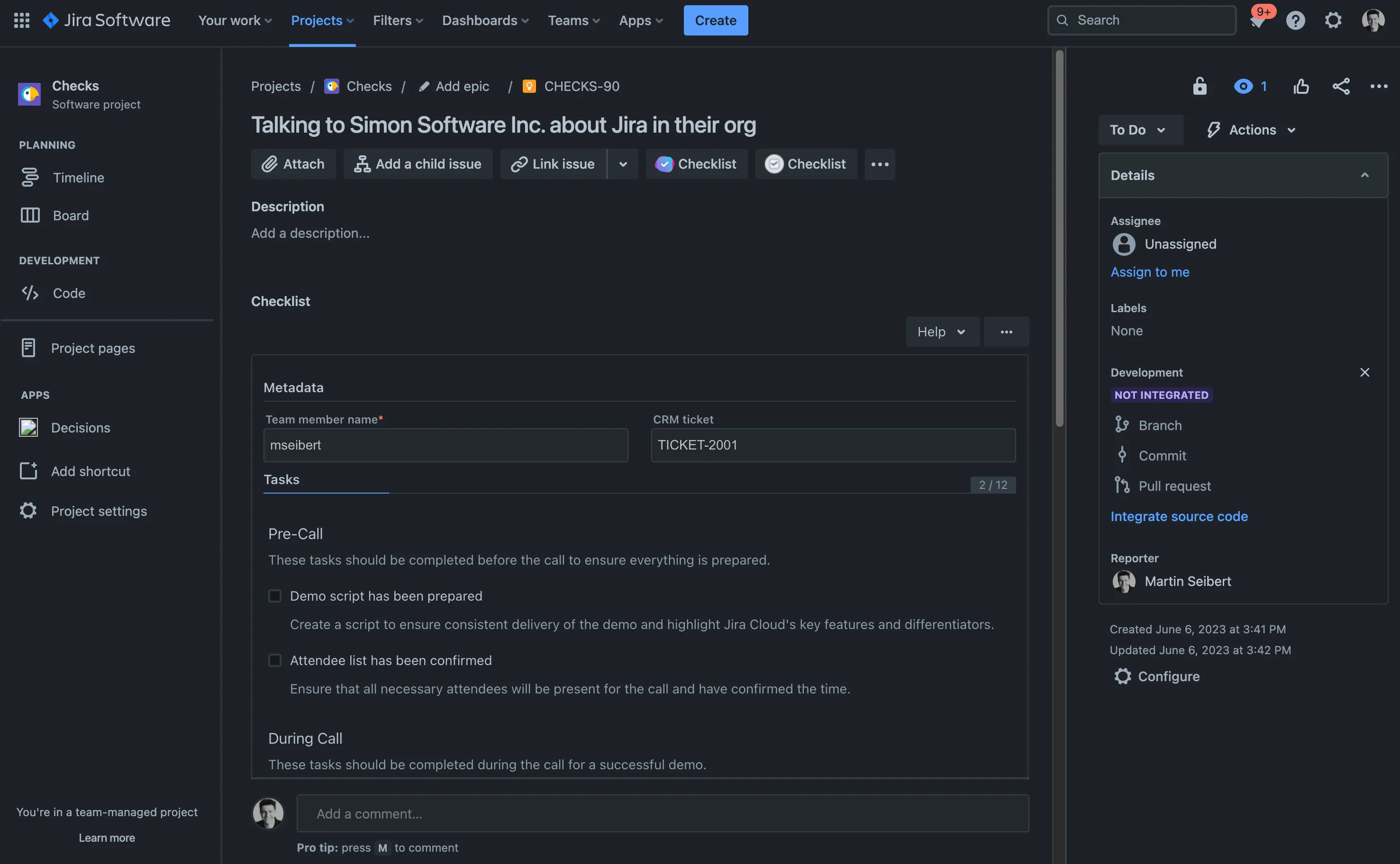 Jira with dark mode enabled.