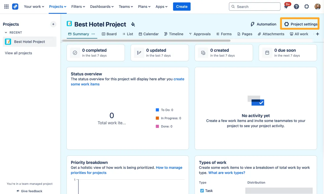 The enabled projects setting for the Checklists for Jira app.