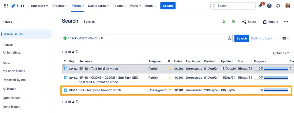 copy checklist issue