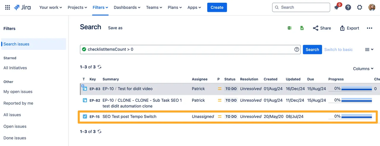 copy checklist issue