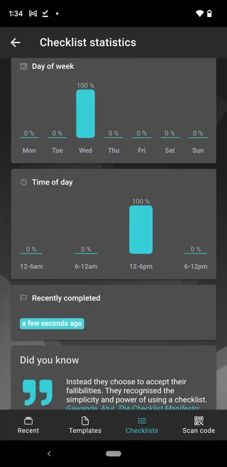 The checklist statistics view in the Didit Android app.