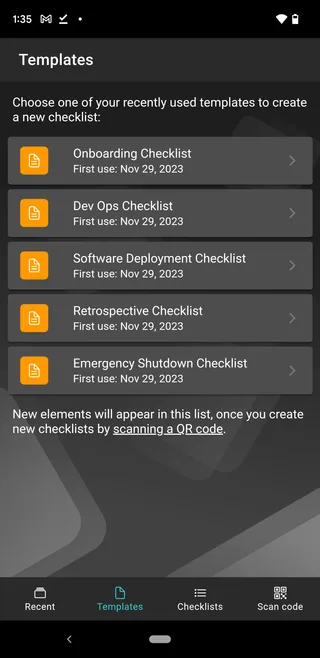 A list of Didit templates in the Android mobile app.