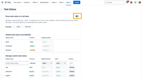 The task status global configuration toggle.